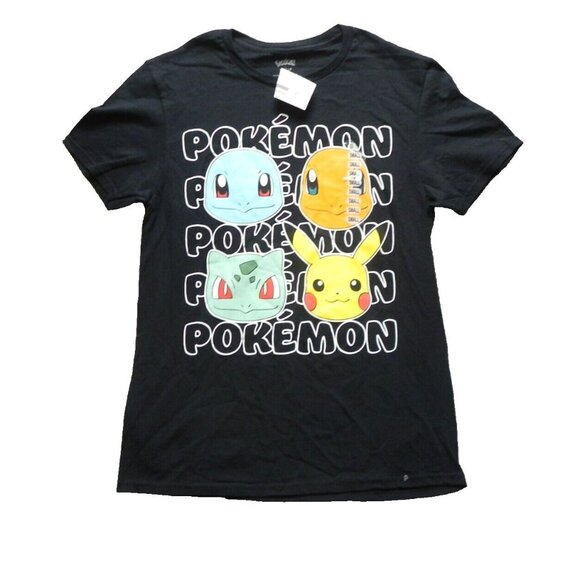 Pokemon Shirt Womens Small Pikachu Bulbasaur Charmander Squirtle Face Ladies NWT - Picture 1 of 8